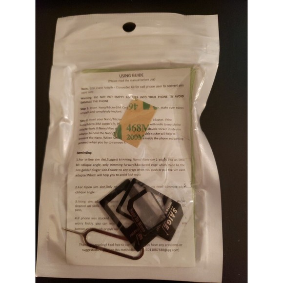 SIM Card Adapter Kit • SIM Eject Pin • MICRO + NANO SIM Size Converter - Picture 3 of 3